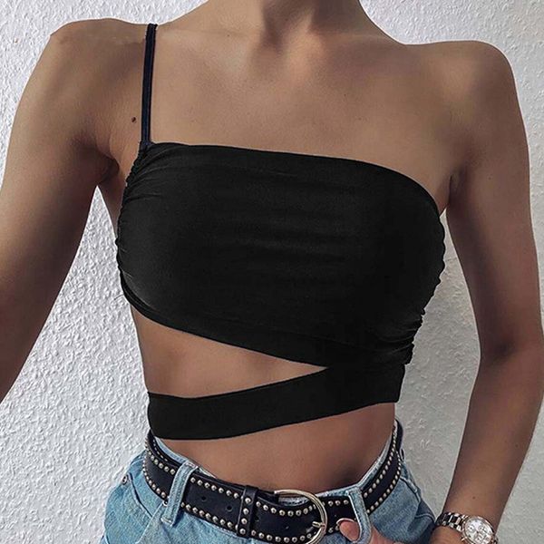 

summer strap hollow out tank women chest wrap skinny crop black orange high street strapless tees majadeice kenny, White