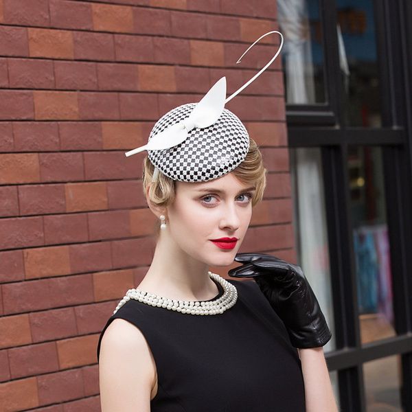 

lady fedoras hat female fashion caterer small party hat women elegant linen cap woman feather cap b-8213, Blue;gray