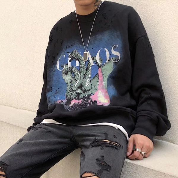 

19ss luxury european retro pullover hole sweatshirt printing round neck couple women and mens sweater s~xl hfxhwy048, Black