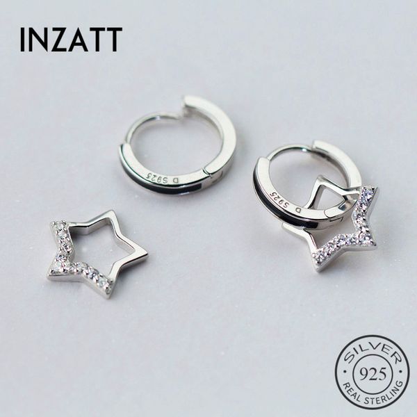 

inzatt real 925 sterling silver cute zircon star hoop earrings for women anniversary party romantic fine jewelry accessories 200924, Golden;silver