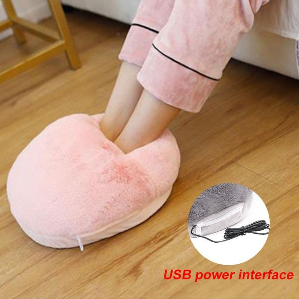 

winter usb foot warmer safe detachable wormwood washable home office heating slipper faux fur electric large pocket shoes soft, Black