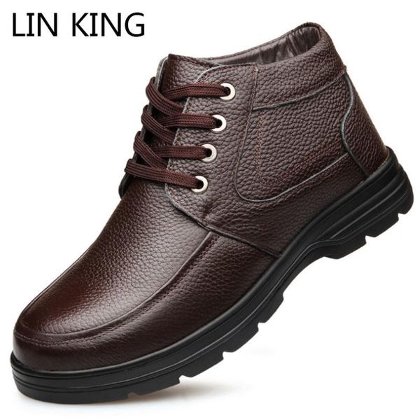 

lin king new plus size waterproof men winter short boots casaul non slip father casual cotton shoes warm lace up man ankle botas, Black