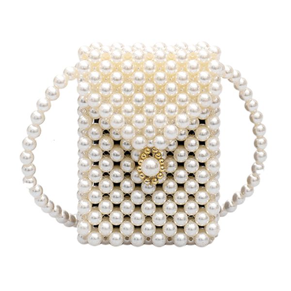 

women's handmade woven pearl bag white women beaded lipstick pocket bag cell phone pocket women shoulder bag handbags