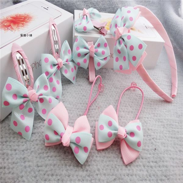 

children seven bowtie barrettes head accessories baby bow headband set barrettes ben hui girl's hair band separate, Slivery;white