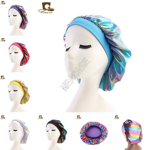 

laser caps muslim women sleeping turban hat designer wide stretch silk satin breathable bandana bonnet skull cap chemo hats d82702, Yellow