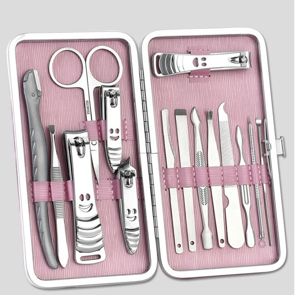 

15pcs stainless steel manicure set nail kit nail clipper nipper cutter scissors tweezers ear pick pedicure art tool