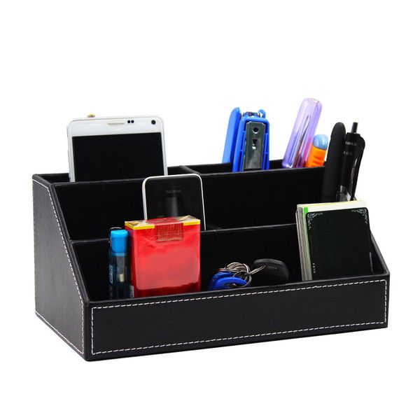 

5 grids storage case deskpu leather home large capacity trapezoid organizer