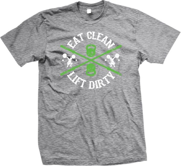 

eat clean lift dirty - cross fit kettlebell barbell workout train men fashion 2019 casual slim fit brand clothes sports t shirts