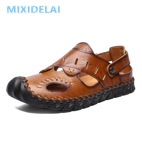 

sandals men comfortable beach summer leather roman flip flop outdoor water trekking shoes big size 38-48, Black