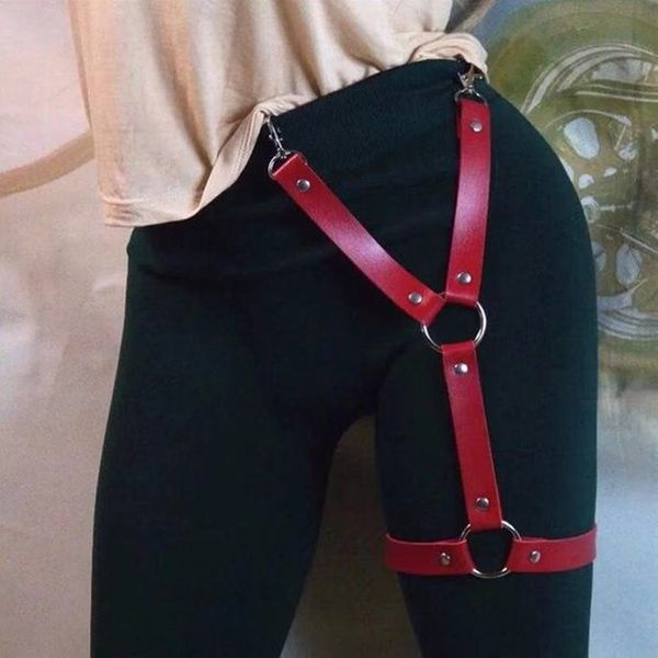 

3 colors women faux leather garter belt punk gothic leg thigh ring novelty clothing suspender fashion single leg harness, Black;brown