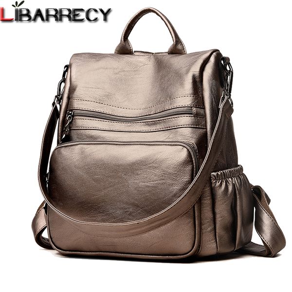 

casual anti theft women backpack leather backpack female large capacity bookbag designer school bag simple shoulder bags 2020