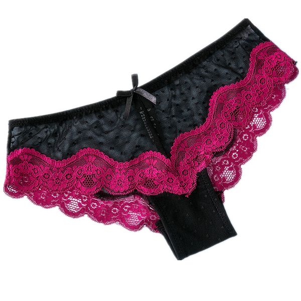 

elovegirl lace women's panties, low waist, mesh floating point, transparent covered hip briefs, style wholesale, Black;pink