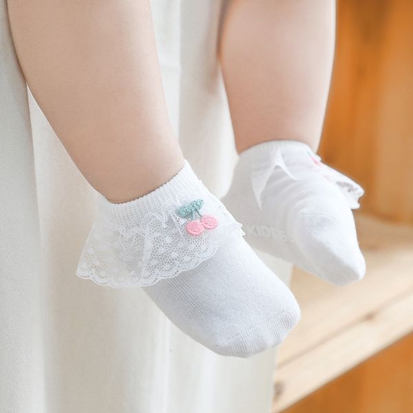 

spring and summer 2020 new cherry lace non-slip baby room socks girl baby socks socks no-show, Pink;yellow