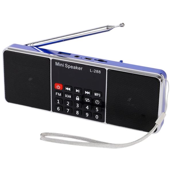 

mini portable rechargeable stereo l-288 fm radio speaker lcd sn support tf card usb disk mp3 music player loudspeaker blue