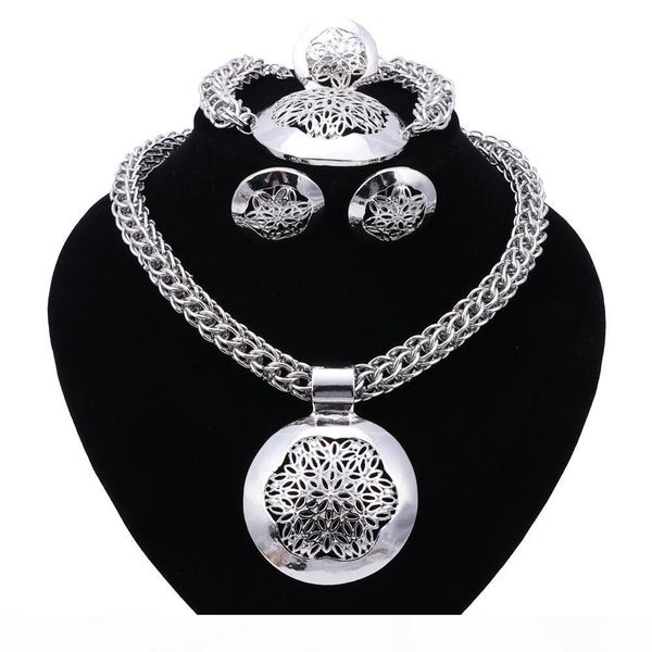 

party accessories wedding jewelry sets for women african beads statement chain necklace earrings bracelet fine rings sets, Black