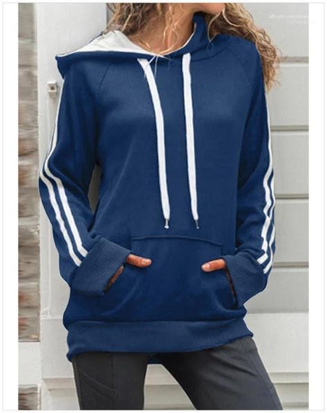

solid color womens hoodies casual females clothing striped panelled womens designer hoodies fashion loose big pocket, Black