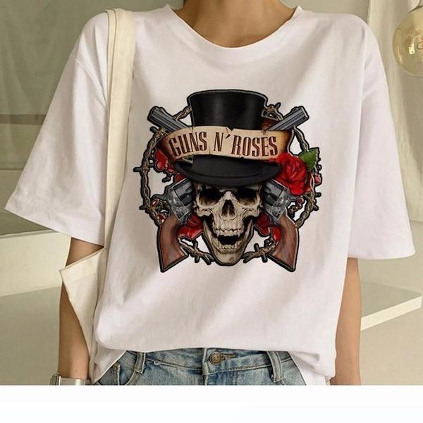 

novelty gun n roses t-shirt women funny streetwear punk rock music short sleeve women female t-shirt women tee clothes, White;black