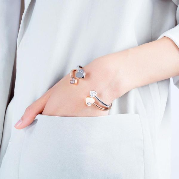 

fashion stainless steel love heart open bracelet bangle for women rose gold silver color crystal zircon female bracelets, Black