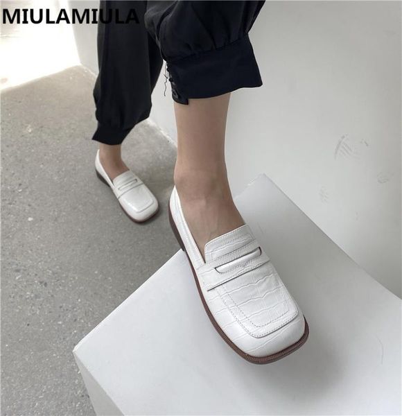 

miulamiula brand design 2020 korean fashion square toe comfy thick bottom platform women leather flats shoes walking loafers, Black