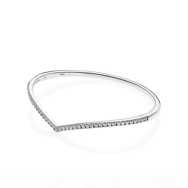 

new sparkling wishbone bangle 925 sterling silver bracelet original box for designer cz diamond women girls bracelet sets, Black