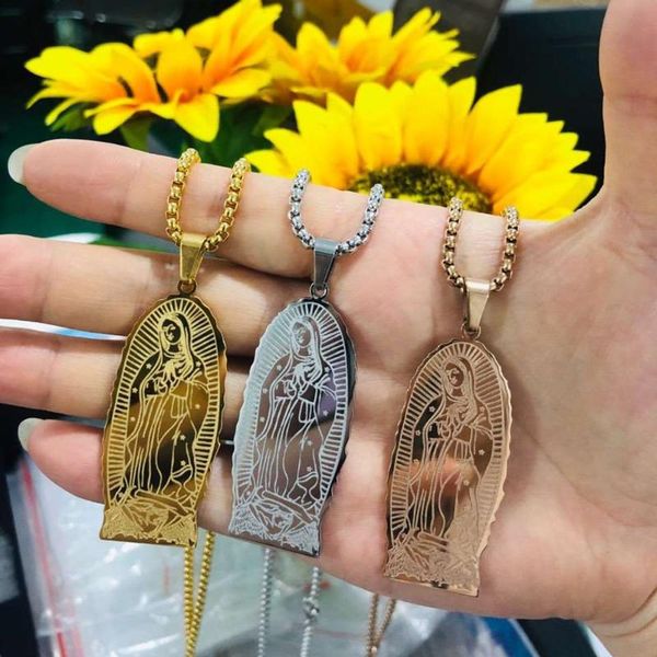 

our lady of guadalupe charm necklaces for women men jewelry stainless steel virgin mary necklace catholic gifts collares mujer, Silver