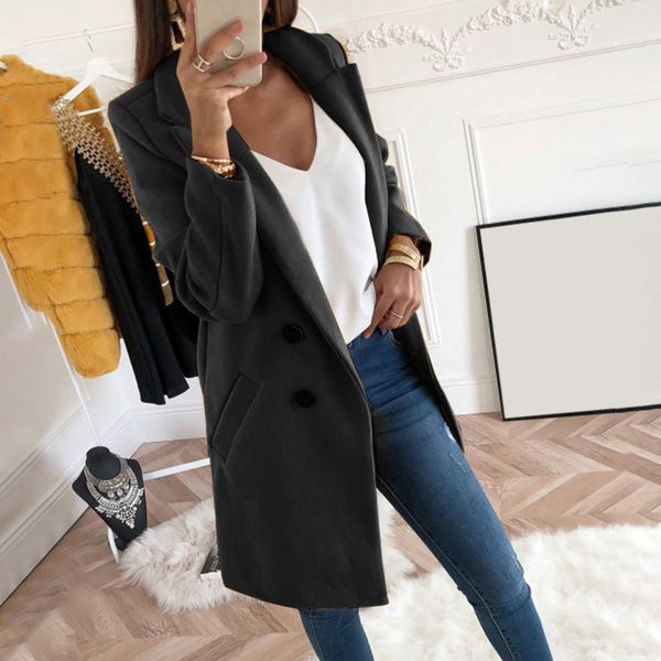 

new autumn spring fashion women's long coat solid suit coat office outfit elegant coats slim female long sleeve outerwear, Black;white