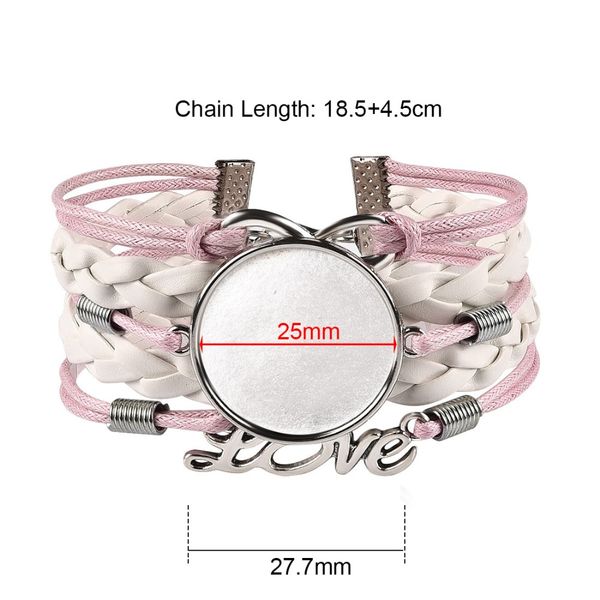 

5pcs/lot semi finished woven rope leather bracelet with blank cabochon setting 25mm flat round base jewelry making diy component