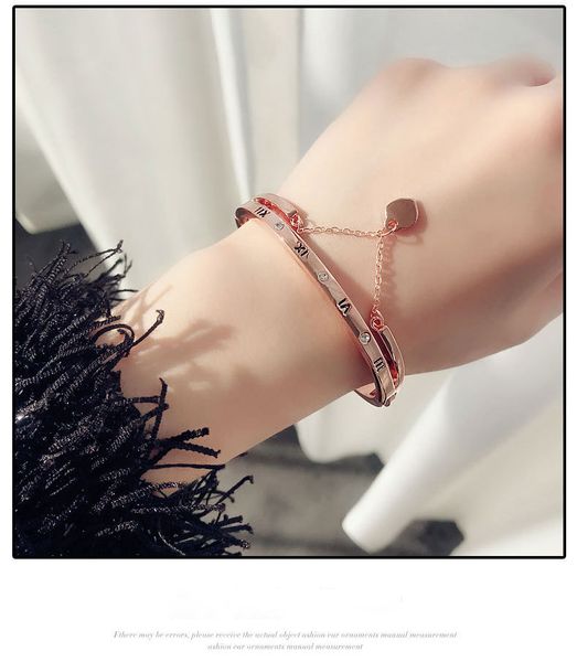 

roman numerals love heart tassel peach heart pendant bangle fashion bracelet european and american women's jewelry sources, Black