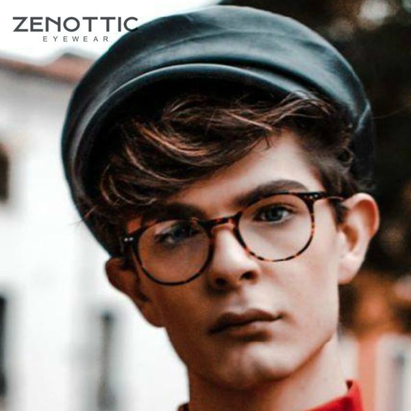 

zenottic ацетат круглых компьютерных очков рамка для мужчин женщин ретро близорукости предписания анти синего свет объектив оптического очки, Black