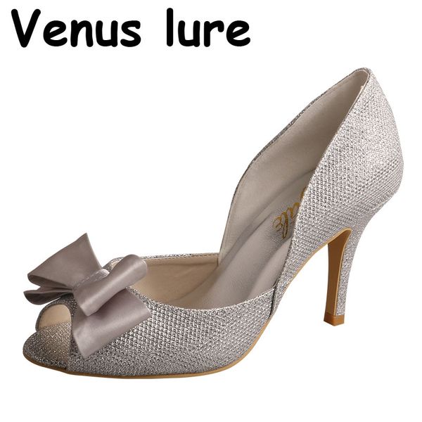 

lure grey shoes for wedding peep toe shoes for women bow pumps size 8, Black