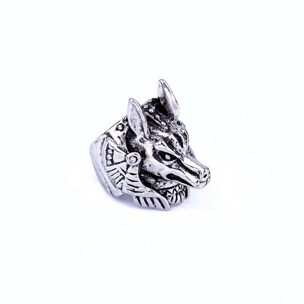 

1pc vintage egypt anubis god open rings for men women punk gothic retro metal color wolf head finger ring male jewelry r169, Golden;silver
