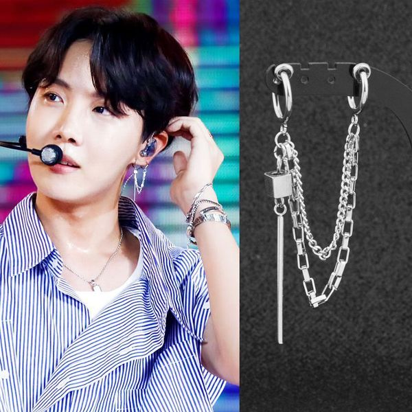 

punk ear clip cuff earrings tassel long chain stainless steel stud earring for men women rock earcuff grunge accessories, Golden;silver