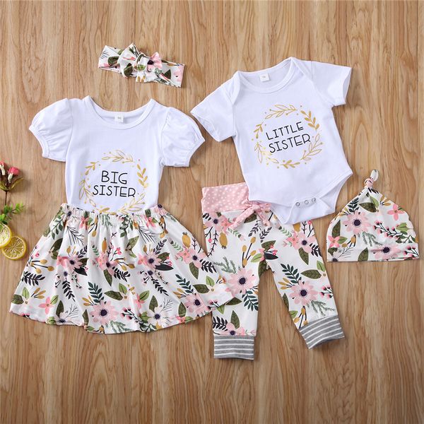 

fashion big/little sister matching clothes outfit baby girl romper dress pants clothes family matching outfits, White