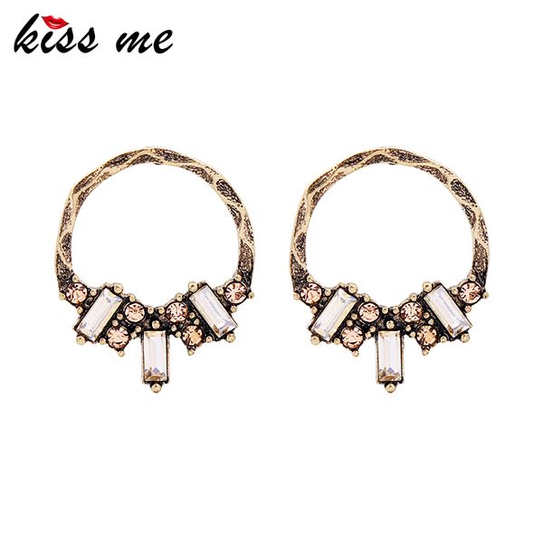 

kiss me antique gold & silver color big vintage earrings popular round rhinestone stud earrings women jewelry, Golden;silver