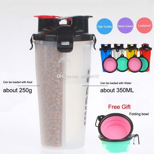 

portable popware dog h-duo dual chambered hydration bottle with collapsible pet bowl outdoor pets water food dual-purpose bowls cup colorful