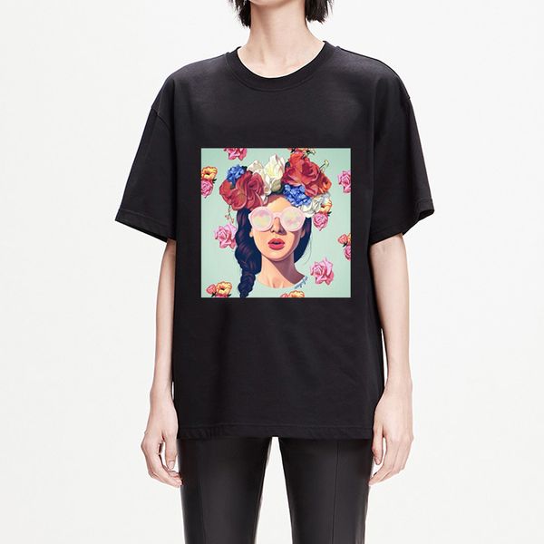 

summer promotional women's wear cotton round-collar sweetness girl printed round-collar t-shirt jacket loose casual style, White