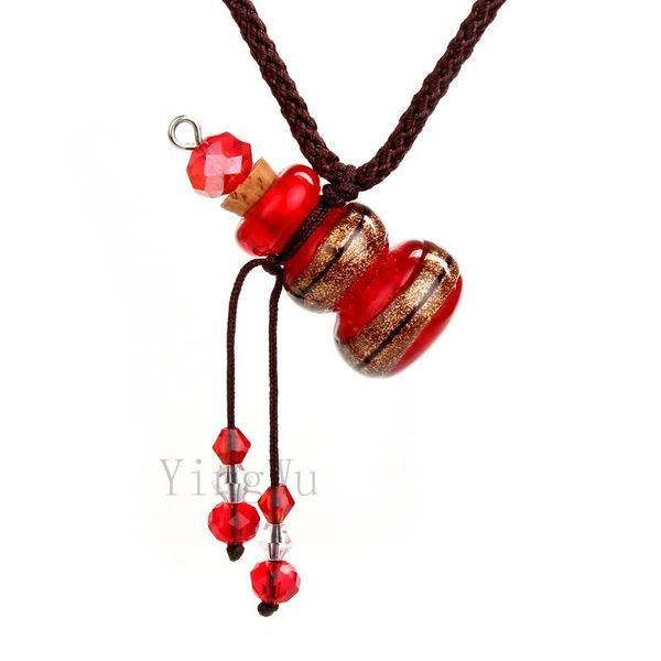 

pendant necklaces yingwu red gourd murano glass small colorful oil ashes urn bottle cork vial necklace, Silver