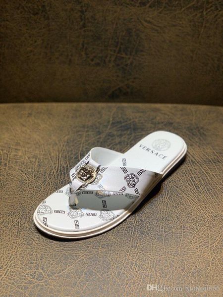 

new luxury men's casual sandals, comfortable fashion slippers, leather, fashion printing, Red;white