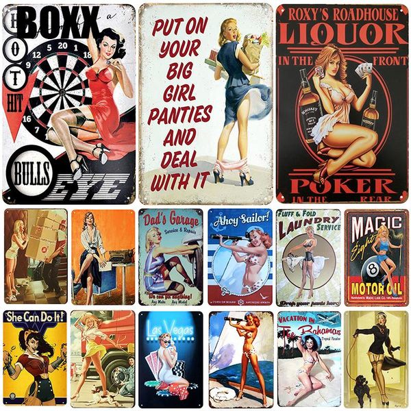 

девушки налет металл винтажной tin вход pin up потертый chic декор металлических знаки vintage bar украшение металл плакат pub плита art pos