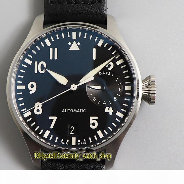 

version zff big pilot 500912 7 day power reserve black date dial cal.51111 automatic mens watch steel case leather strap sport-watches, Slivery;brown