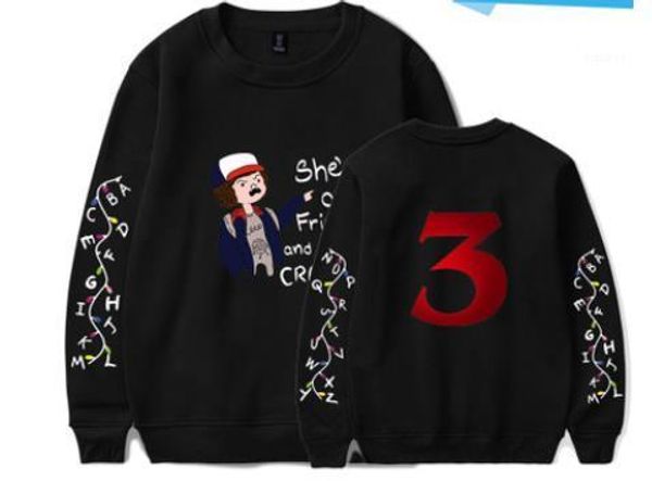 

harajuku o-neck pullovers stranger things 3 hoodie men women autumn new sweatshirts, Black