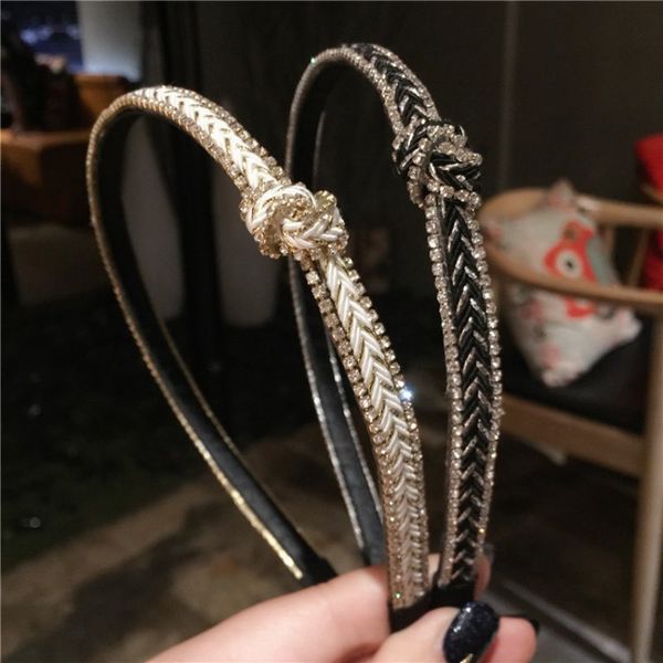 

classic bow headband retro simple row rhinestones hairband hairpin hoop korean headdress woman black and white wholesale, Silver