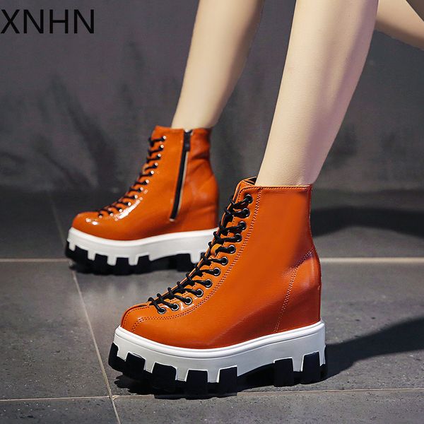 

shoes lady boots leather booties boots-women round toe low heels booties winter footwear rock ladies, Black