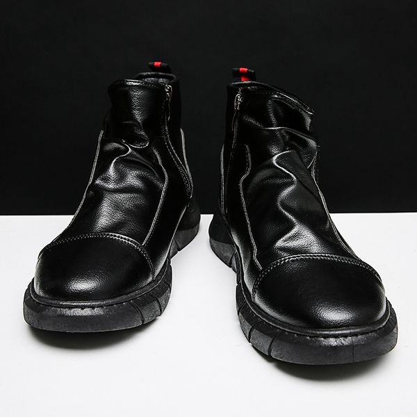 

winter men's sports shoes outdoor lace-up men's casual breathable shoes middle cut boots sneakers, Black