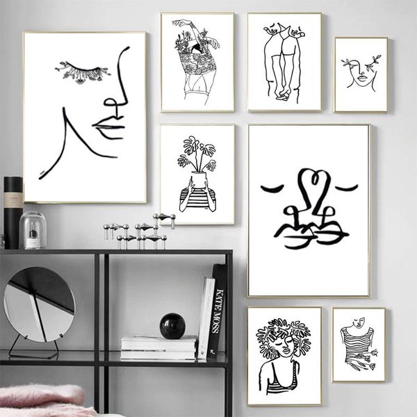

wall art холст картина line draw цветочница абстрактная живопись скандинавские плакаты и печать стена картины для гостиной декор