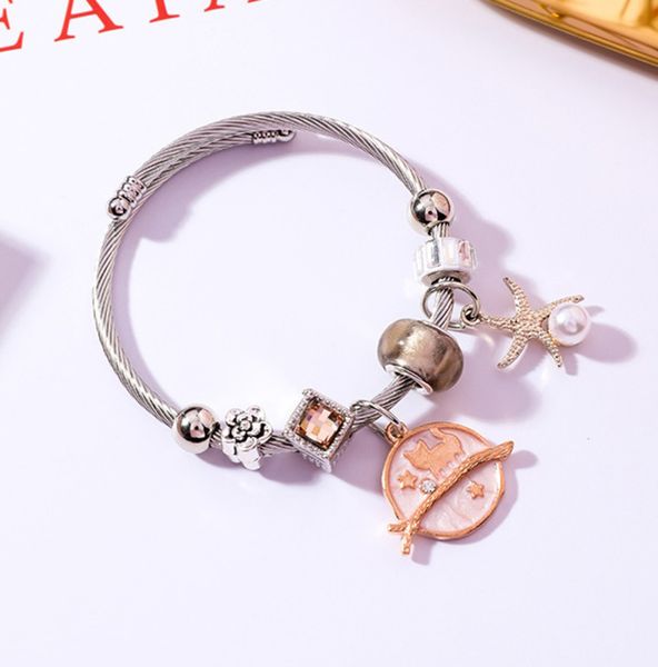 

women charm bracelets fashion cat starfish pedant bracelets & bangles for female wedding party 2020 silver color diy jewelry, Black