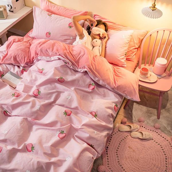 

fashion fruit bedding set soft quilt with pillowcase warn winter 100 cotton dual use pink duvets and bedding sets duvet cover
