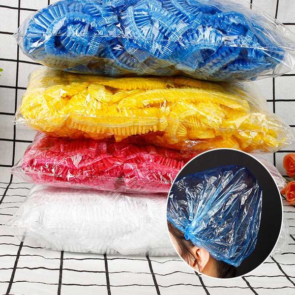 

disposable shower caps hat l one-off elastic shower bathing cap clear hair clear spa salon bathroom products beauty gadgets