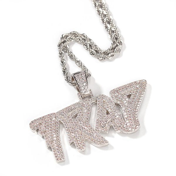 

ожерелье hip hop cz мощеного bling iced out личности письмо trap подвески для мужчин рэпер ювелирных изделий drop доставки, Silver