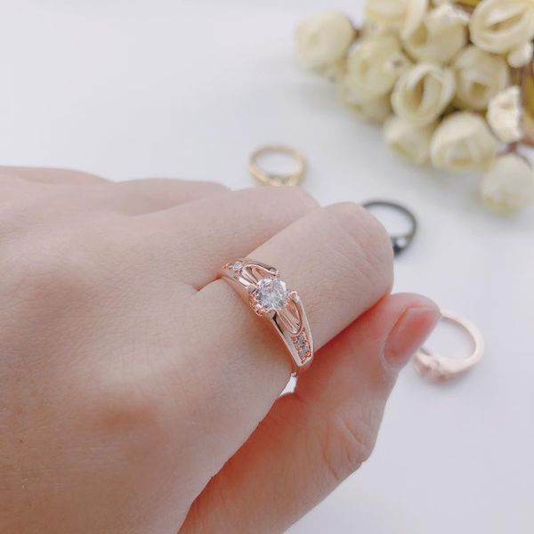 

cubic zirconia wedding ring rose gold silver color tone zircon/crystal engagement/party rings jewelry for women anel dwr249, Golden;silver